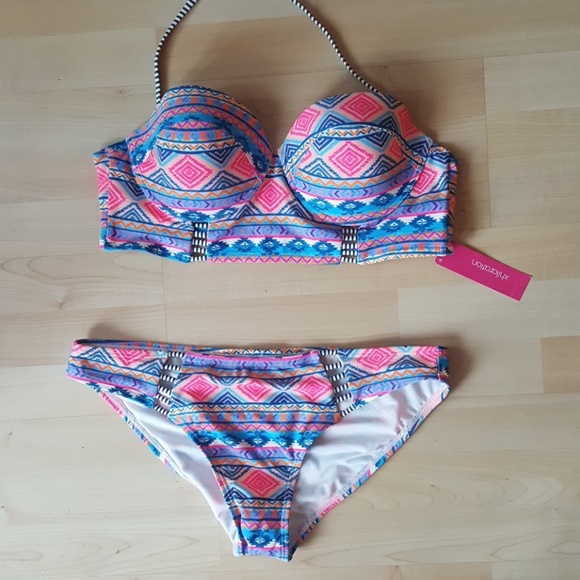 Xhilaration Other - Tribal neon blue pink bikini bra top cheeky bottom Xhilaration Other - Tribal neon blue pink bikini bra top cheeky bottom